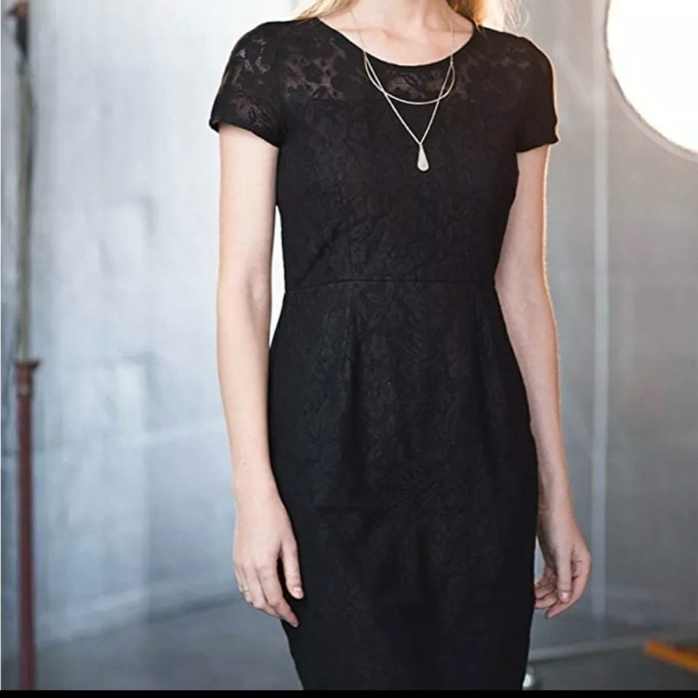 Mata Traders Lace Overlay Sheath Dress 100% Cotton LBD Women’s Small